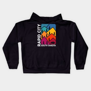 Rapid City South Dakota Vintage Mountains Bison Kids Hoodie